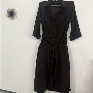 Zara Brown Wrap Dress with Notched Collar and Tie Front